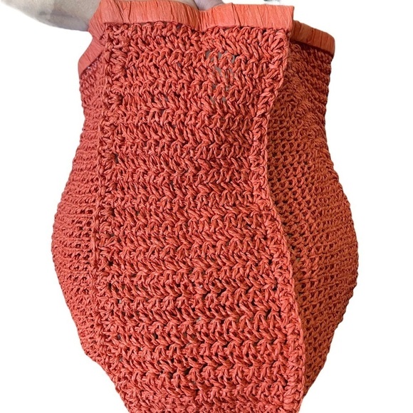 Orange Jumbo Straw Tote Bag Woven Straw Errands 16x16x4.5” Handle Drop 15 - Picture 4 of 8